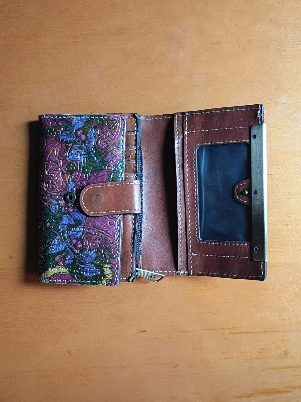 Patricia Nash Multicolor Floral Embossed Leather Wallet with Gold Bar